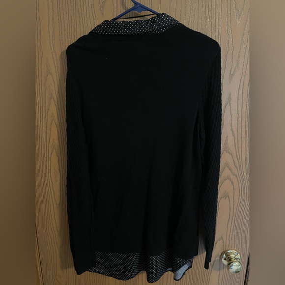 Croft & Barrow Black Knit Sweater with Polka Dot Undershirt - Picture 2 of 8